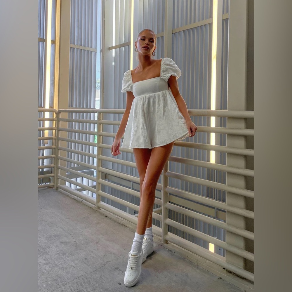Princess Polly White Puff-Sleeve Romper Dress